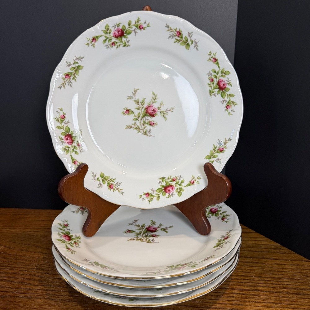 Johann Haviland Traditions Fine China Moss Rose Dinner Plates Set of 5 Pink Gold